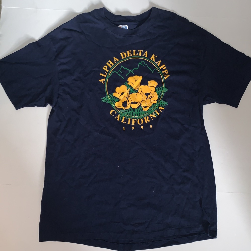 Vintage Hanes Alpha Delta Kappa California 1995 T Shirt Single Stitch Navy XL